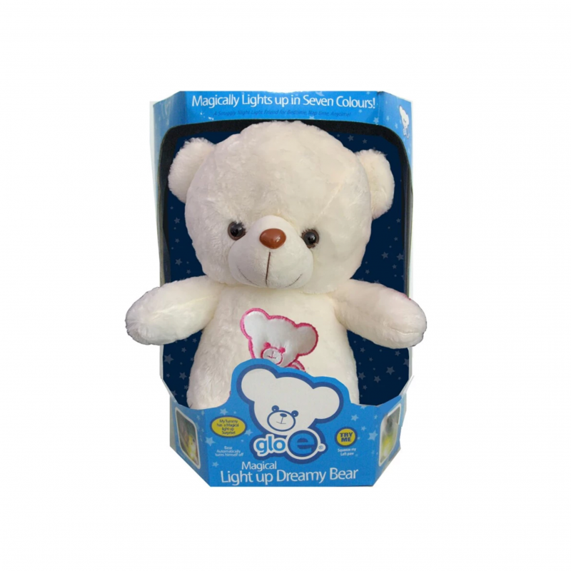 Плюшено светещо мече GloE, бяло, 35 см