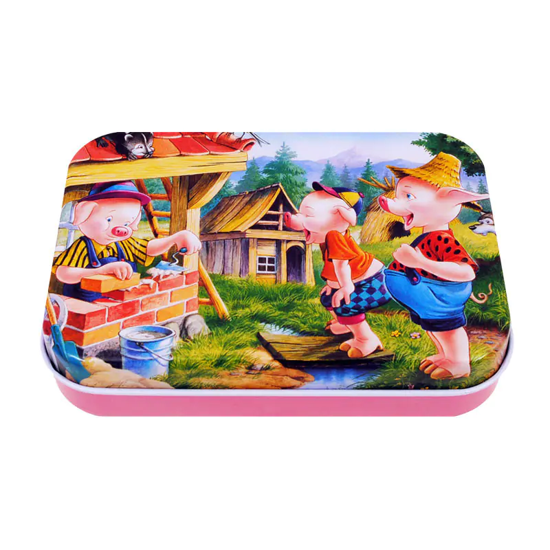 Пъзел от дърво в метална кутия