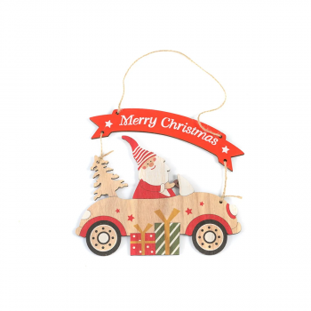 Коледна украса за врата - Дядо Коледа с кола