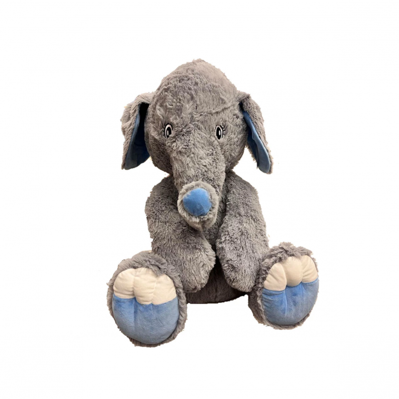 Плюшен слон, сиво и синьо, 75 см