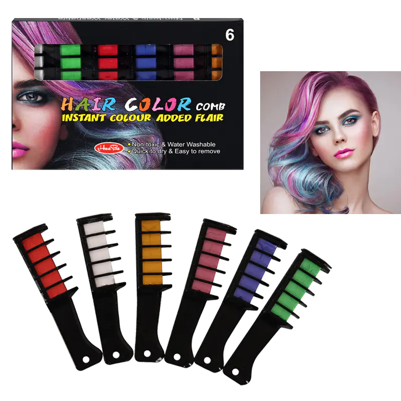 Комплект гребени с цветни пастели за коса - 6 цвята