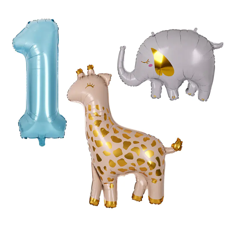 Комплект балони за момче - Жираф, слон и цифра 1