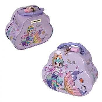 Метална касичка - Чантичка с ключе и катинар в лилаво