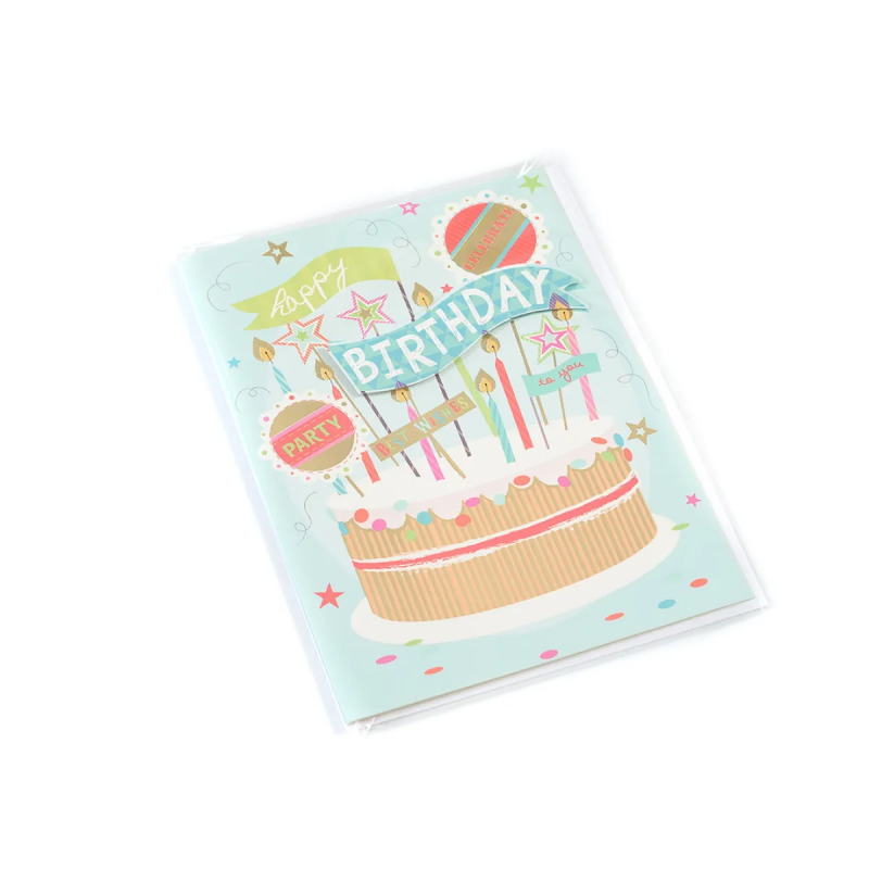 Поздравителна картичка с плик - Happy Birthday с торта