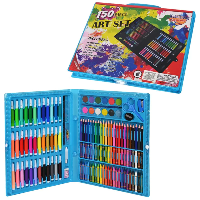 Комплект за рисуване и оцветяване в синьо куфарче, 150 части