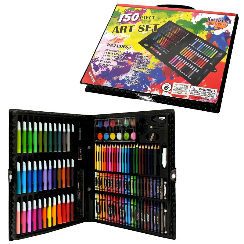 Комплект за рисуване и оцветяване в черно куфарче, 150 части