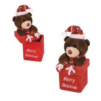 Плюшено меченце с кутия Merry Christmas, тъмно кафяво