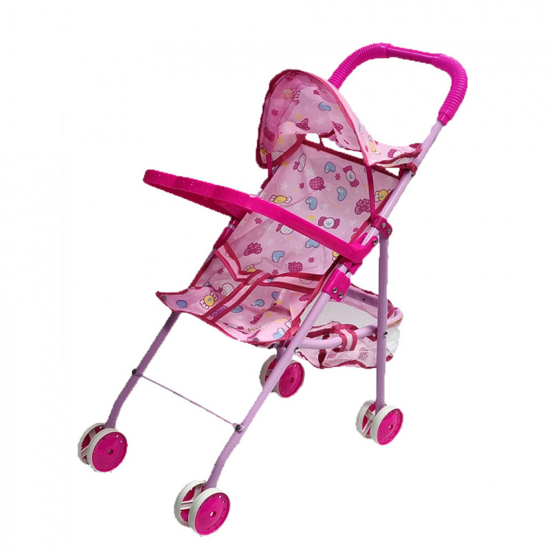 Количка за кукли с масичка в розово