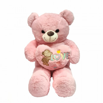 Плюшено мече със сърце, розово, 70 см