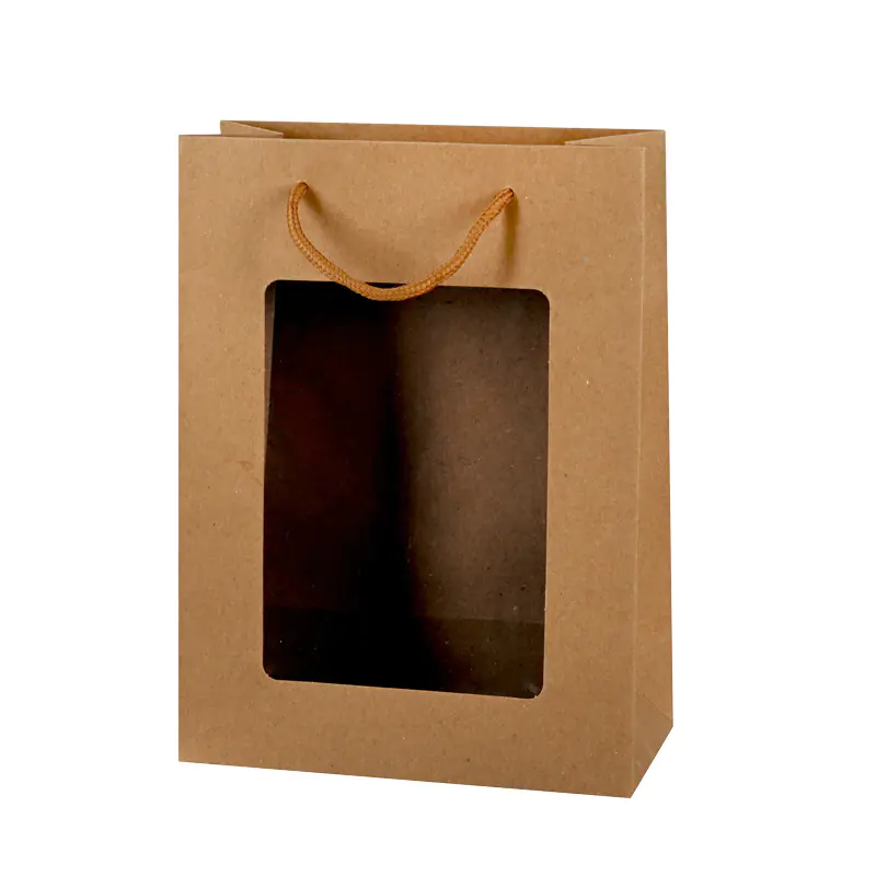 Подаръчна крафт торбичка с прозрачен ПВЦ прозорец