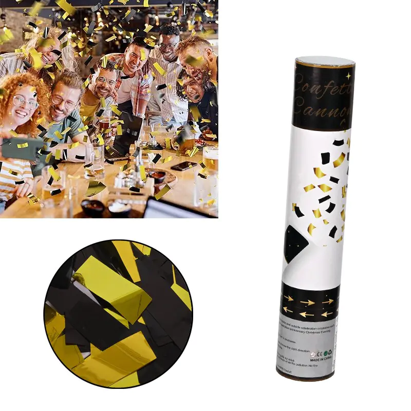 Парти цилиндър с конфети Party Popper - златни и черни ленти