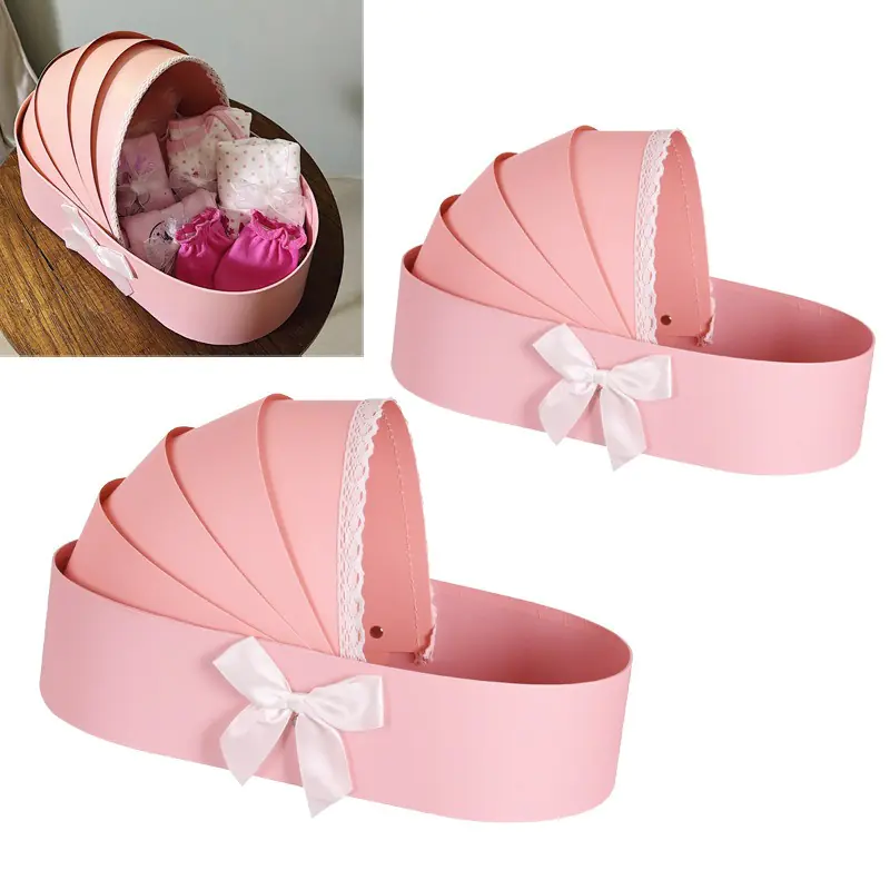 Подаръчна кутия Бебешко кошче 2 в 1 в розово
