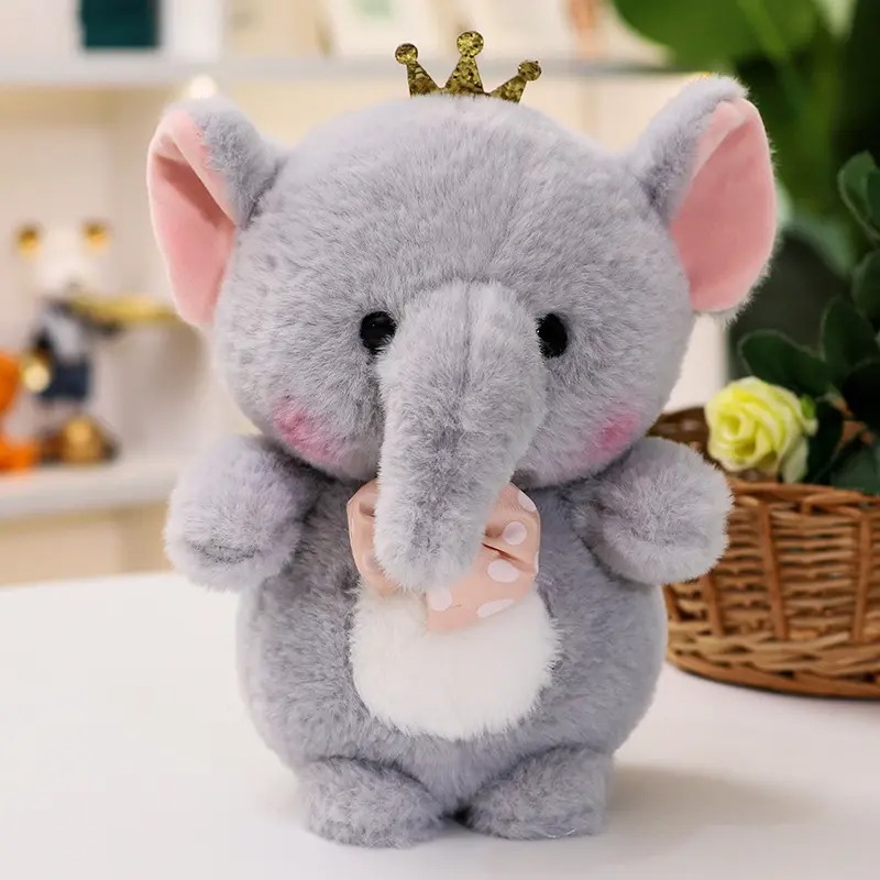 Плюшено слонче с коронка, сиво, 23 см