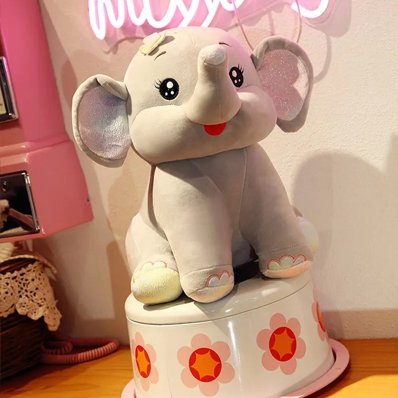 Плюшено слонче с брокатени лапички, сиво, 30 см