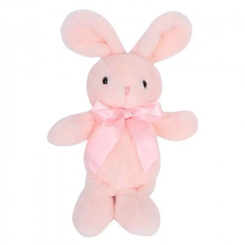 Плюшено зайче Елена със сатенена панделка, розово, 25 см