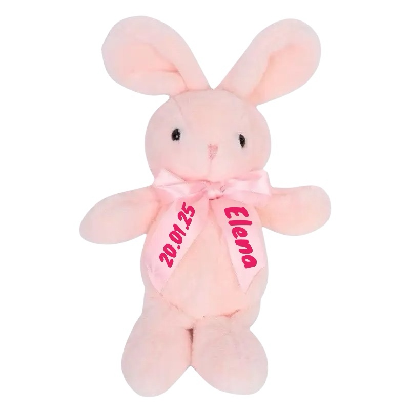 Плюшено зайче Елена с надписана панделка, розово, 25 см