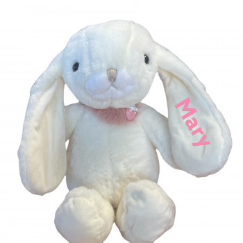 Плюшено зайче с надпис на ушето, бяло, 32 см