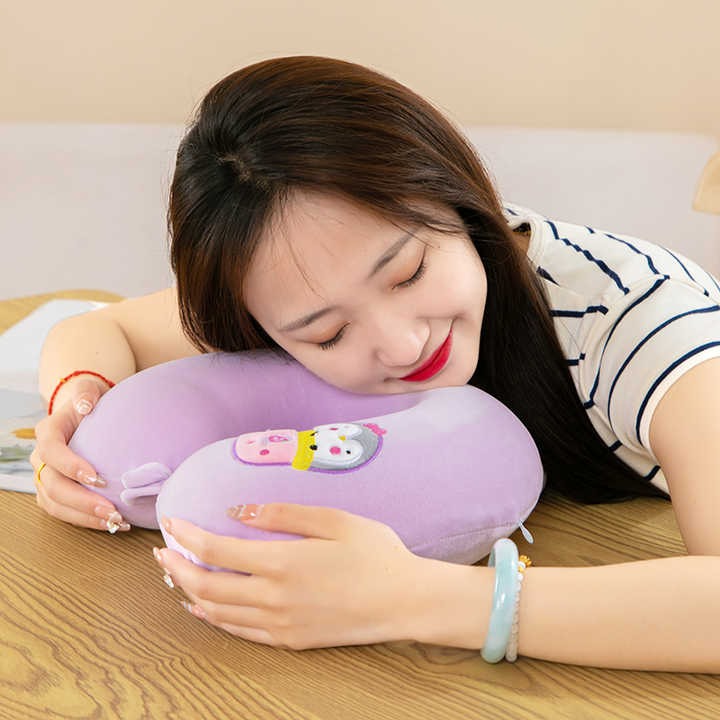 Възглавничка за път с мемори пяна, лилава, 28 см