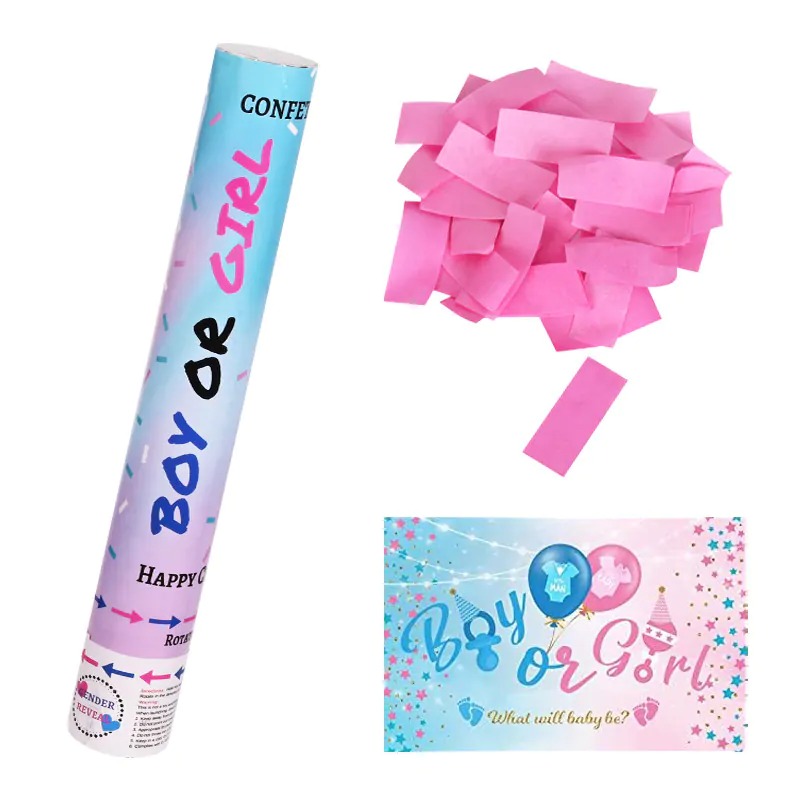 Розови конфети в цилиндър за разкриване пола на бебето, 38 см