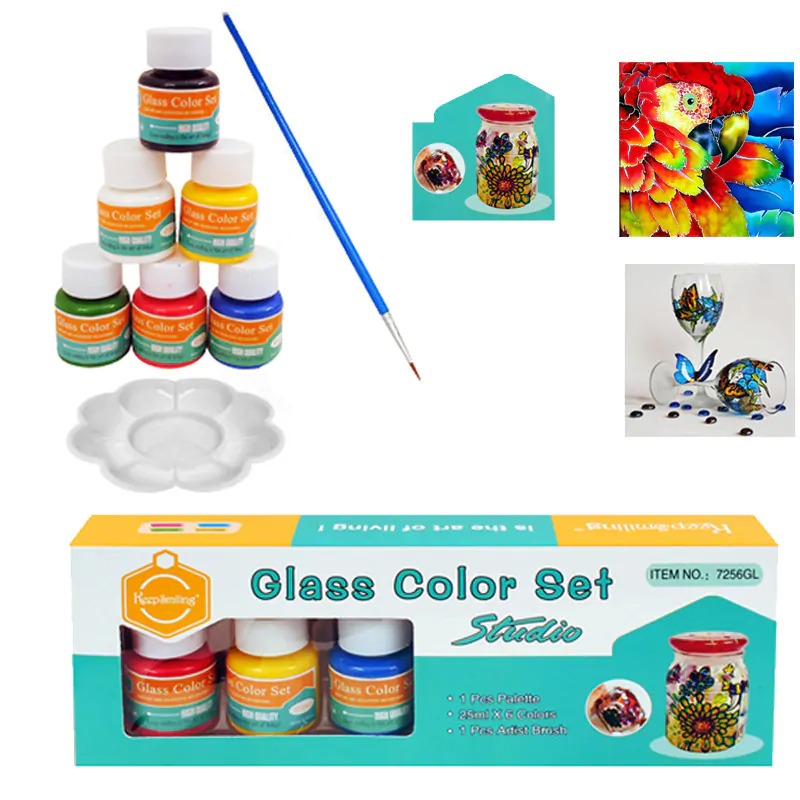 Бои за стъкло с четка и палитра /6 цвята/