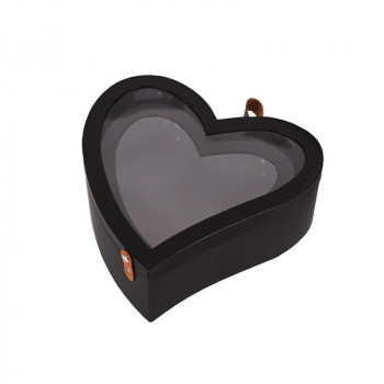 Подаръчна 2 в 1 кутия Сърце с прозрачен капак в черно