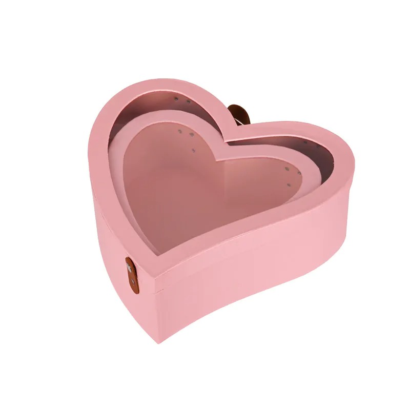 Подаръчна 2 в 1 кутия Сърце с прозрачен капак в розово