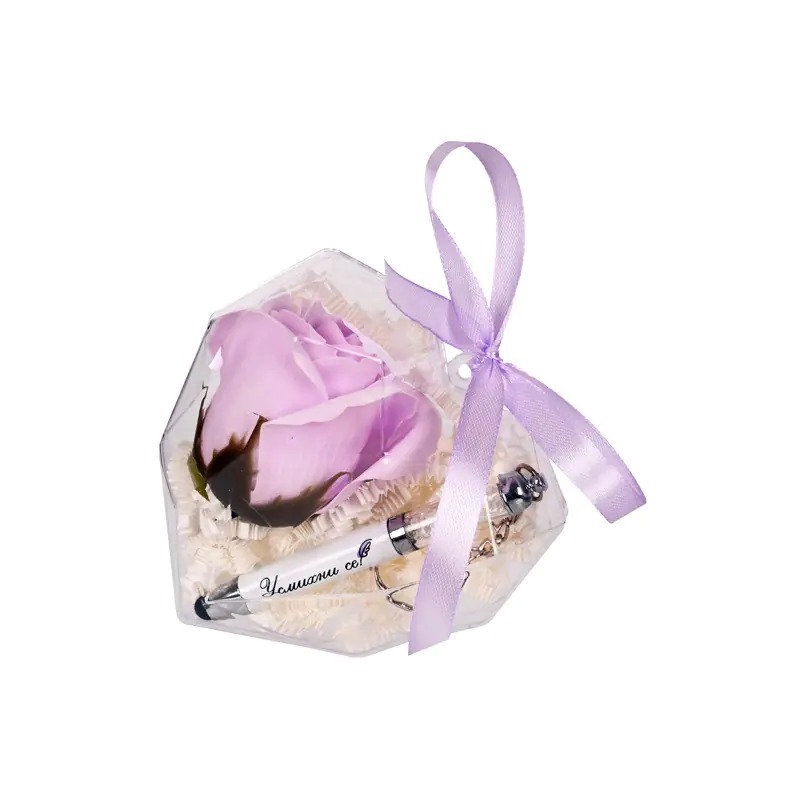 Kомплект - Усмихни се! - сапунена роза и химикал с кристали в сърце /ПВЦ/