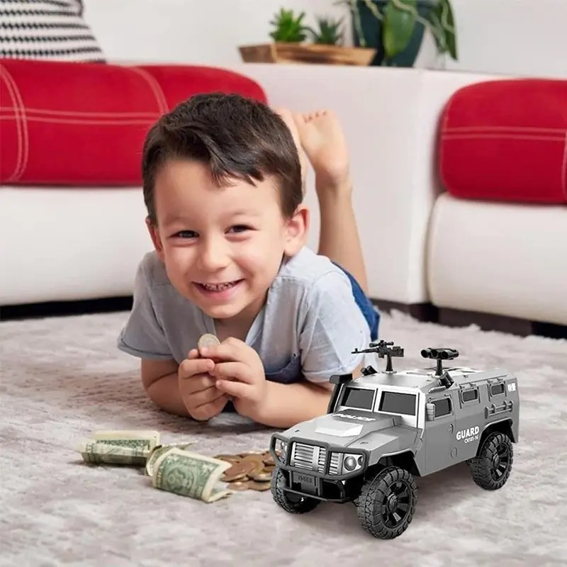 Касичка  Сейф - Полицейски джип в сиво с лицев скенер