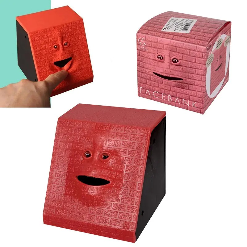 Забавна Интерактивна касичка - Лице ядящо монети в червено