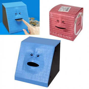 Забавна Интерактивна касичка - Лице ядящо монети в синьо