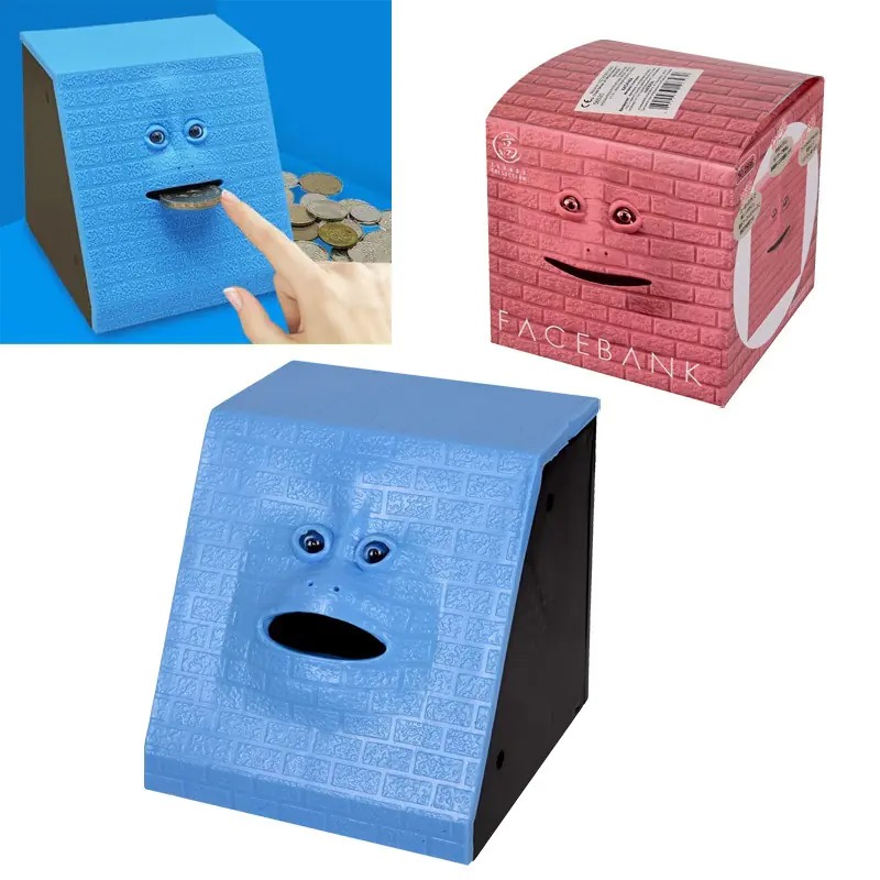 Забавна Интерактивна касичка - Лице ядящо монети в синьо