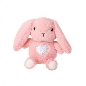 Плюшено зайче със сърчице на ключодържател, розово, 16 см