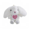 Плюшено зайче със сърчице на ключодържател, бяло, 16 см