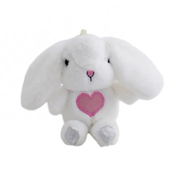 Плюшено зайче със сърчице на ключодържател, бяло, 16 см