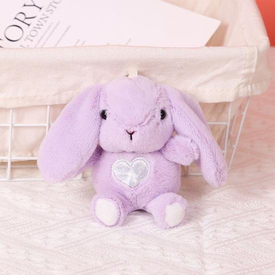 Плюшено зайче със сърчице на ключодържател, лилаво, 16 см