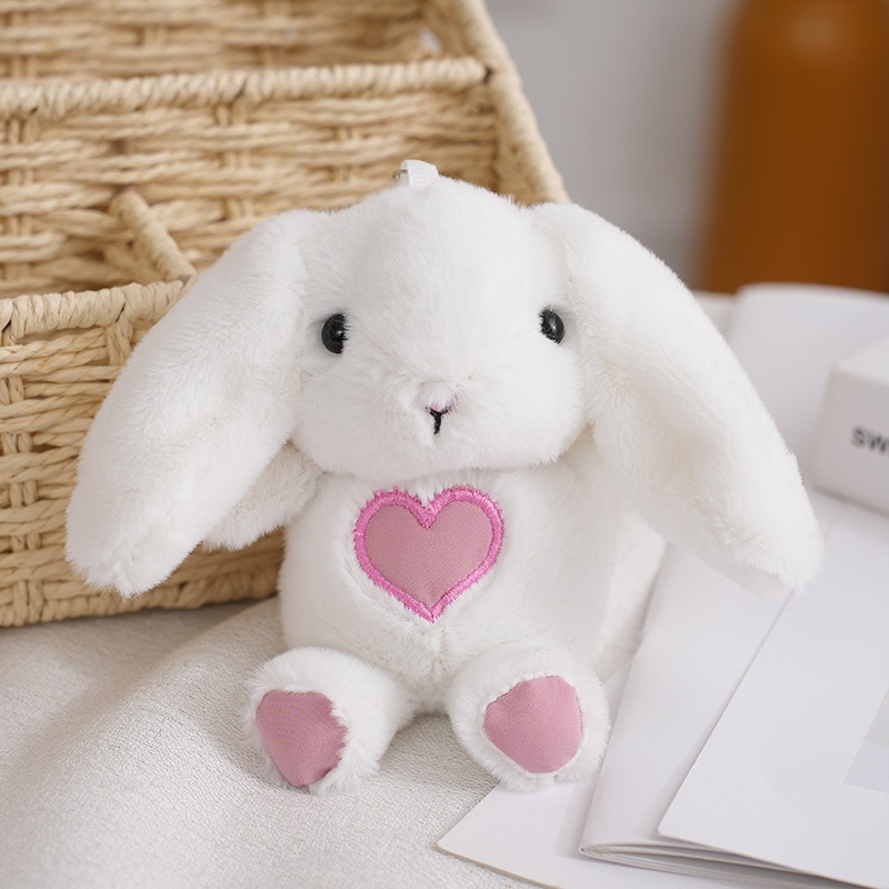 Плюшено зайче със сърчице на ключодържател, бяло, 16 см