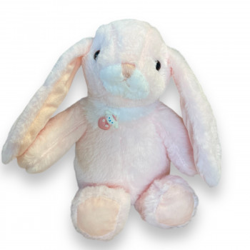 Плюшено зайче с дълги уши и медальон, розово, 32 см