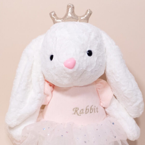 Плюшено зайче с розова рокля и коронка, 30 см