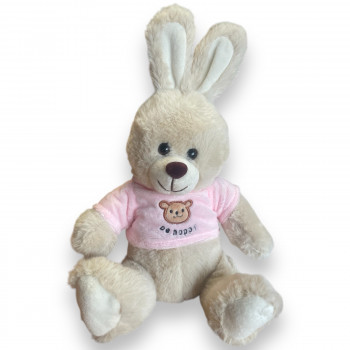 Плюшено зайче с розова тениска, 20 см