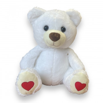 Плюшено мече, бяло с червени сърчица, 40 см