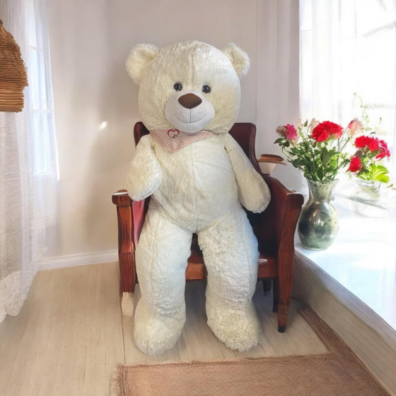 Плюшено мече със шалче, екрю, 130 см