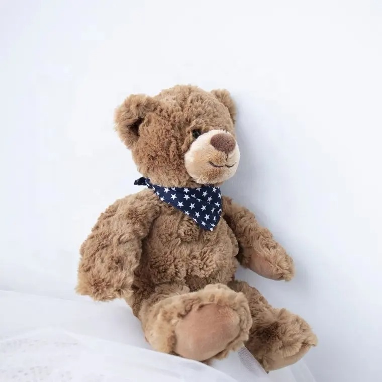 Плюшено мече със синя кърпа, кафяво, 43 см