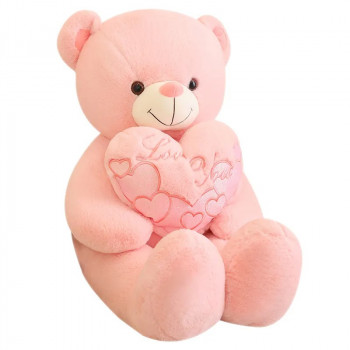 Плюшено мече с брокатено сърце, розово, 55 см