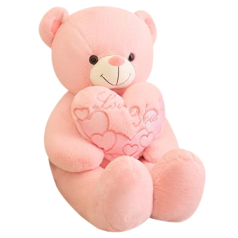 Плюшено мече с брокатено сърце, розово, 55 см