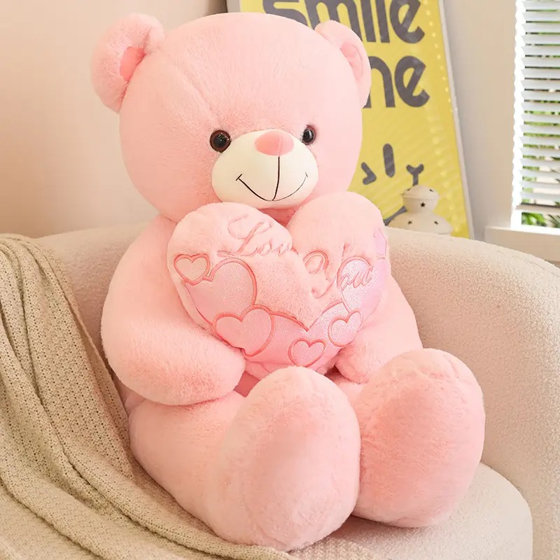 Плюшено мече с брокатено сърце, розово, 55 см