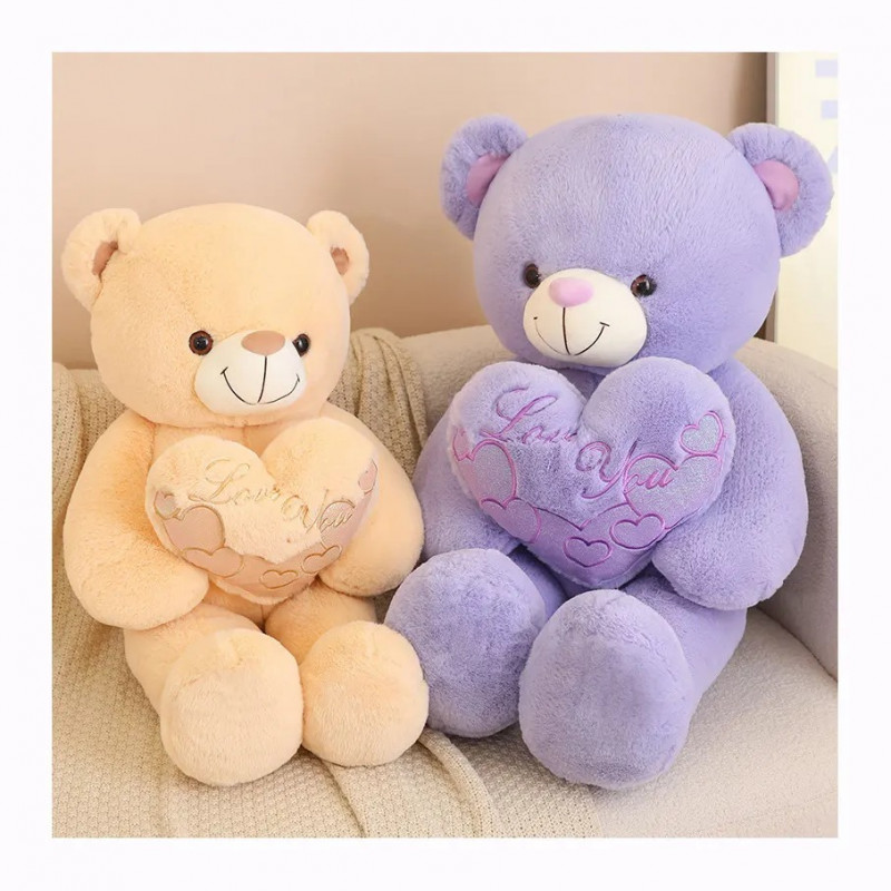 Плюшено мече с брокатено сърце, екрю, 55 см