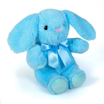 Плюшено зайче със сини лапички, синьо, 18 см