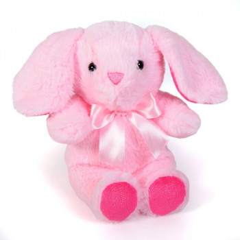 Плюшено зайче с розови лапички, розово, 18 см