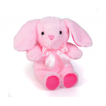 Плюшено зайче с розови лапички, розово, 18 см