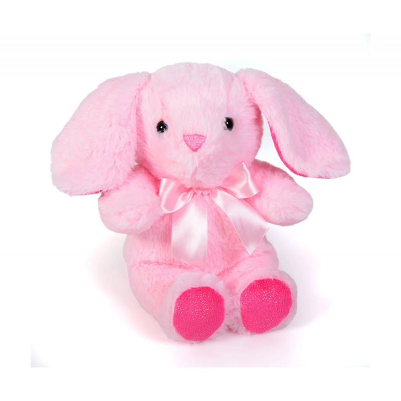 Плюшено зайче с розови лапички, розово, 18 см